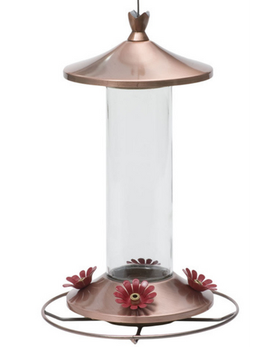 PERKY PET 12oz Brushed Metal Glass Hummingbird Feeder